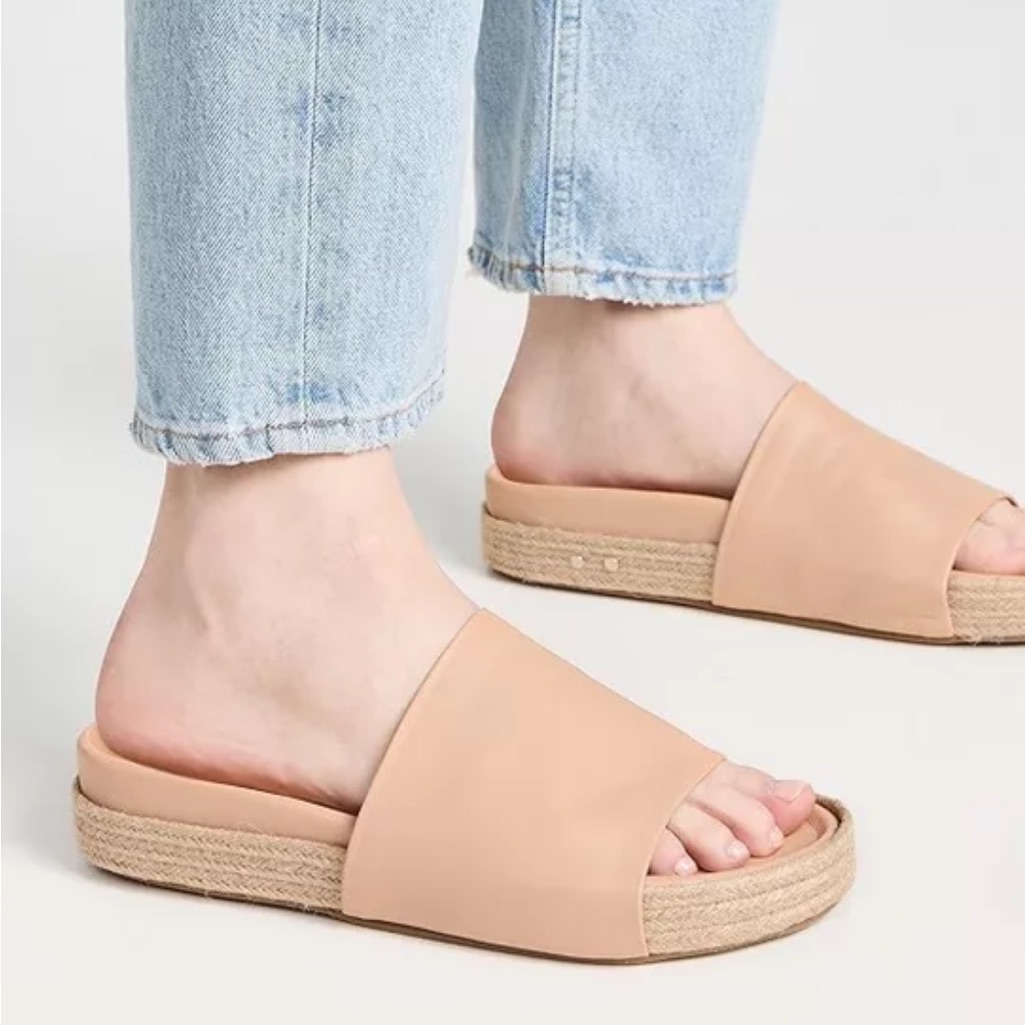 Nwot Beek Pelican Jute Leather Slides Slipon Chunky Platform Espadrilles Beach